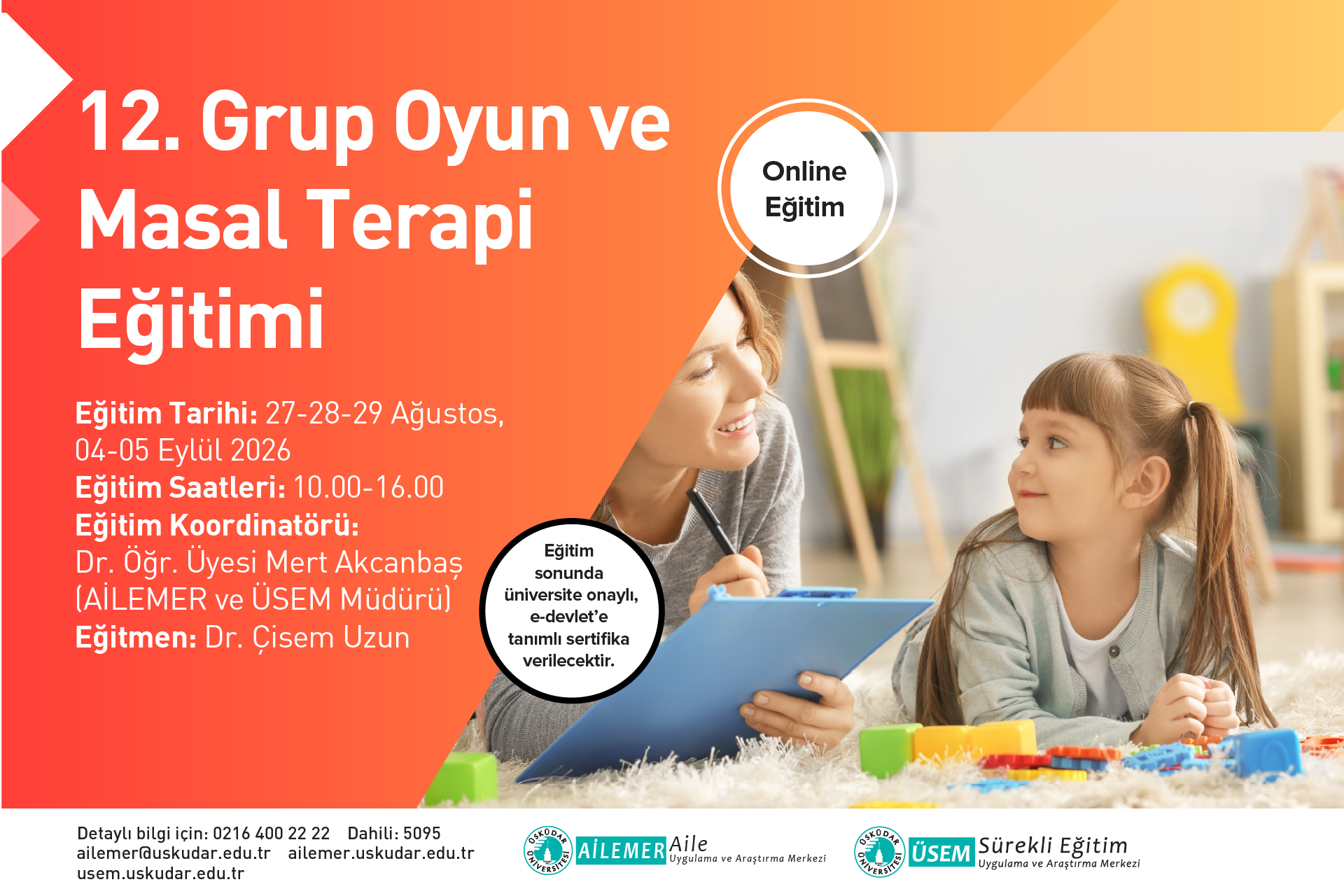 12. GRUP OYUN VE MASAL TERAPİSİ UYGULAYICI EĞİTİMİ
